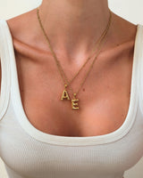 Gold Bubble Letter Initial Pendant Necklace