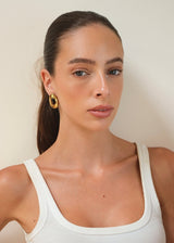 Gold Oval Statement Earrings with Brown Amber Stone