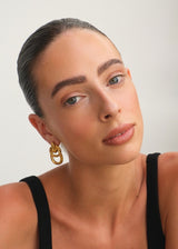 Gold Double Oval Hoop Drop Earrings