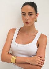 Gold Wide Ribbed Open Cuff Bangle Bracelet