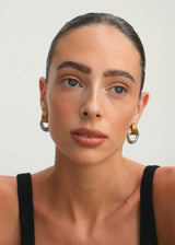 Gold Textured Double Hoop Drop Earrings