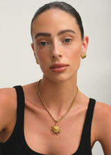 Gold Sun Pendant Necklace with Twisted Rope Chain