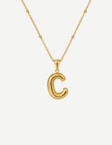 Gold Bubble Letter Initial Pendant Necklace