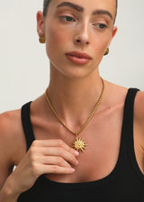 Gold Sun Pendant Necklace with Twisted Rope Chain