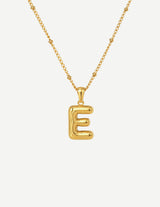 Gold Bubble Letter Initial Pendant Necklace