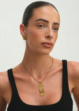 Gold Rectangular Pendant Necklace with Textured Detail