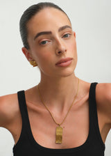 Gold Textured Rectangular Bar Pendant Necklace