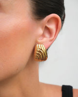 Gold Sculptural Shell Stud Earrings with Layered Ridges
