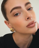 Gold Ribbed Chunky Huggie Hoop Earrings
