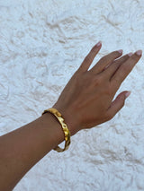 Gold Wavy Textured Open Cuff Bangle Bracelet