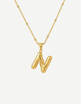 Gold Bubble Letter Initial Pendant Necklace