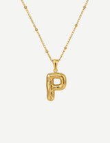 Gold Bubble Letter Initial Pendant Necklace
