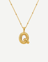 Gold Bubble Letter Initial Pendant Necklace