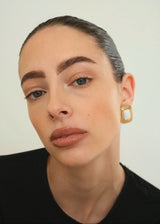 Gold White Stone Square Stud Earrings