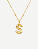 Gold Bubble Letter Initial Pendant Necklace