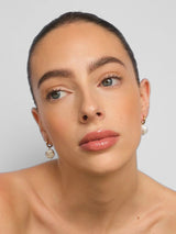 Gold Hoop Earrings with White Round Pearl Drops