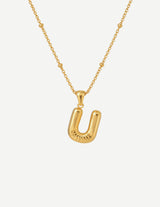 Gold Bubble Letter Initial Pendant Necklace
