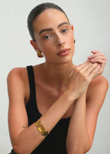 Gold Textured Coin Open Cuff Bangle Bracelet