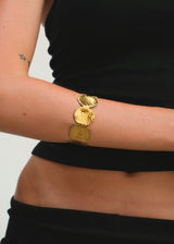 Gold Textured Coin Open Cuff Bangle Bracelet