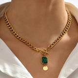 Gold-Tone Green Crystal Toggle Necklace