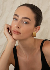 Gold Geometric Ribbed Statement Stud Earrings