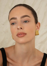 Gold Geometric Ribbed Statement Stud Earrings