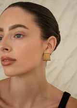 Gold Geometric Ribbed Statement Stud Earrings