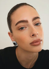 Gold Black Stone Square Stud Earrings