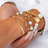 Gold-Tone Layered Pearl Bracelet Set