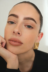 Gold Geometric Square Stud Earrings with Diagonal Ribbed Texture