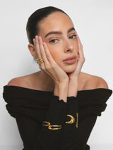 Gold Sculptural Wave Open Cuff Bangle Bracelet