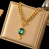 Gold-Tone Green Crystal Toggle Necklace