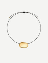 Gold Oval Pendant Necklace with Black Leather Cord