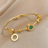 Gold-Tone Green Stone Charm Bangle