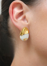 Gold Marbled Drop Earrings with Ivory Stone