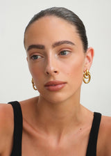 Gold Double Oval Hoop Drop Earrings
