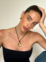 Gold Teardrop Pendant Necklace with Black Cord