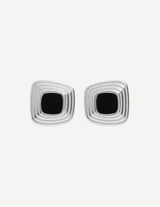 Gold Black Stone Square Stud Earrings