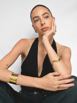 Gold Sculptural Wave Open Cuff Bangle Bracelet