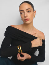 Gold Sculptural Open Cuff Bangle with Curved Bands