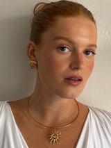 Gold Sunburst Pendant Choker Necklace