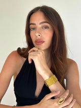 Gold Wide Textured Open Cuff Bangle Bracelet