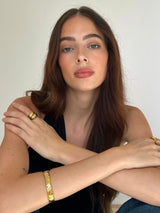 Gold Wavy Textured Open Cuff Bangle Bracelet