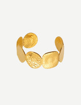 Gold Textured Coin Open Cuff Bangle Bracelet