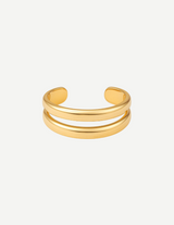 Gold Double Band Open Cuff Bangle Bracelet