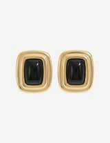 Black Stone Square Stud Earrings with Gold Frame