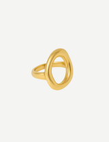 Gold Oval Statement Ring with Open Circle Design