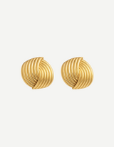 Gold Ribbed Dome Stud Earrings