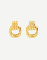 Gold Textured Double Hoop Drop Earrings