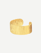 Gold Wide Textured Open Cuff Bangle Bracelet